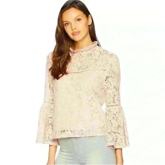 Jack by BB Dakota Wild Heart Floral Lace High-neck Bell Sleeve Boho Top, XS - Picture 1 of 15